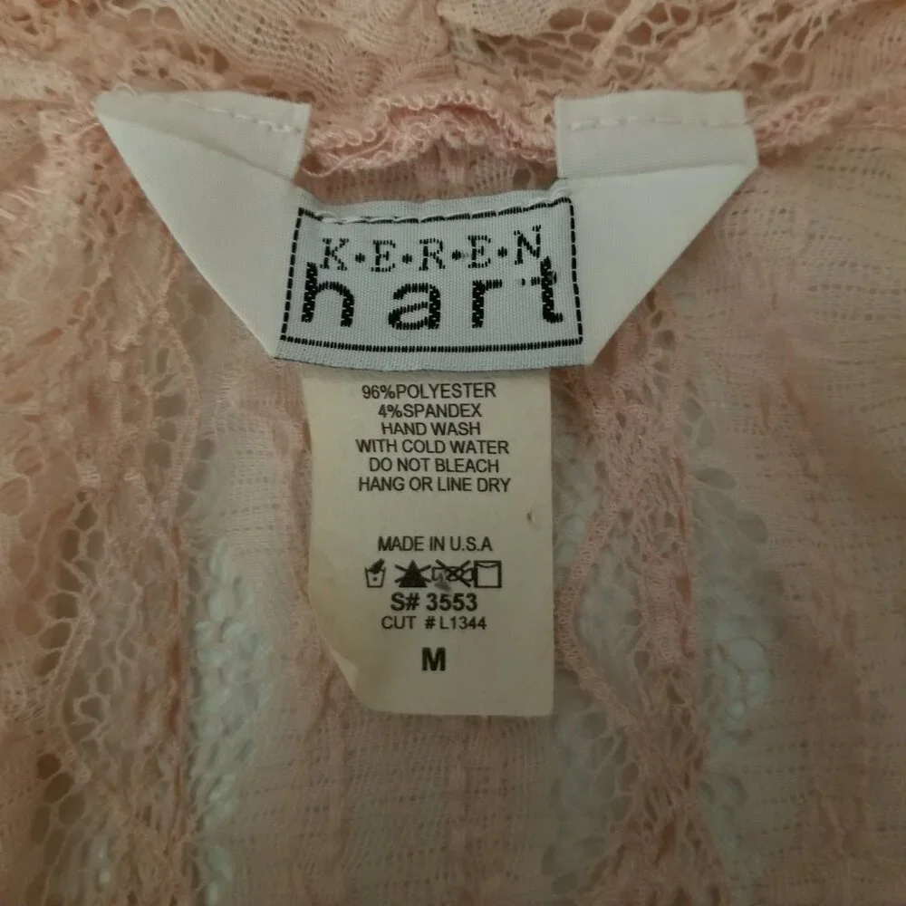 Vtg Keren Hart Women M Peach Lace Knit 3/4 Long Sleeve Lightweight Open Cardigan - Picture 2 of 13